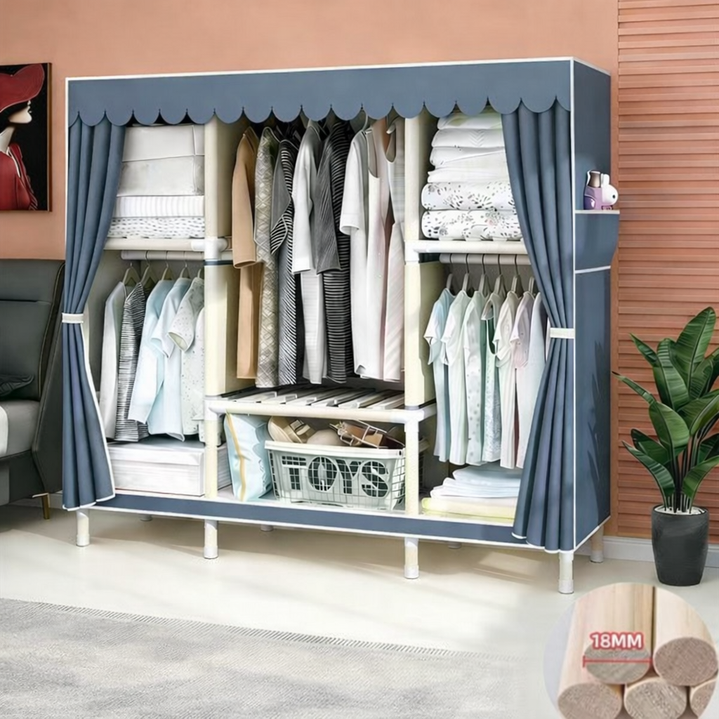 Шафа-органайзер тканинна для зберігання одягу та взуття з дерев'яним каркасом 150х45х172 см Сірий