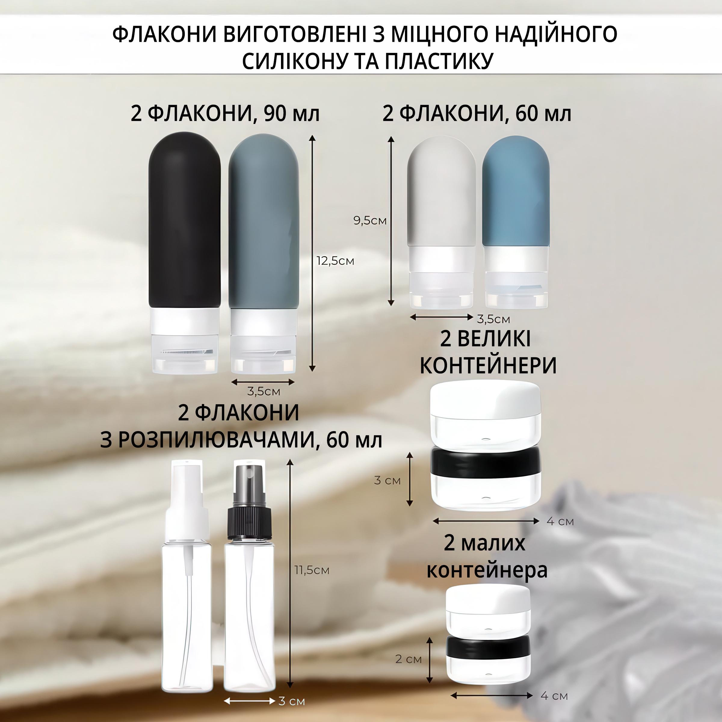 Набір дорожніх флаконів для подорожей універсальний 16 предметів - фото 4