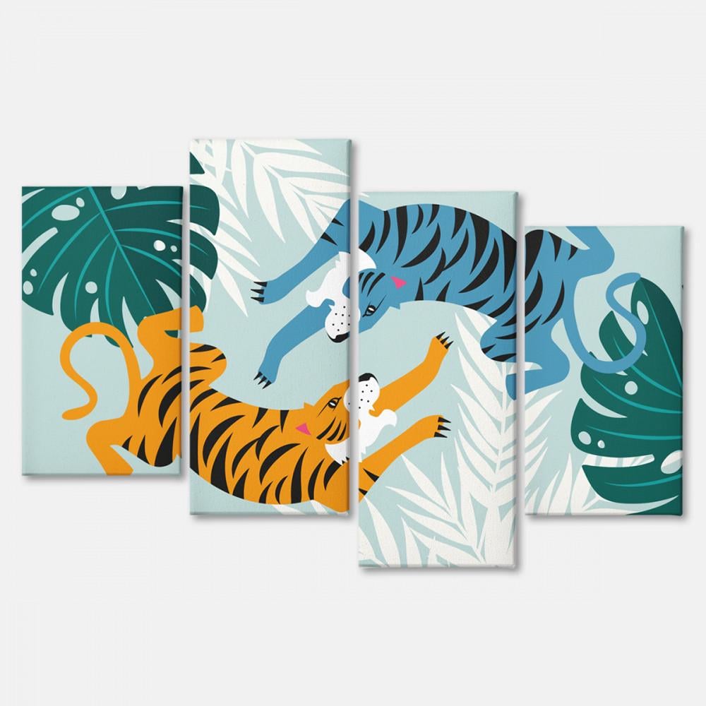 Модульная картина Malevich Store Игры тигров из четырех частей 129x90 см (MK412803)
