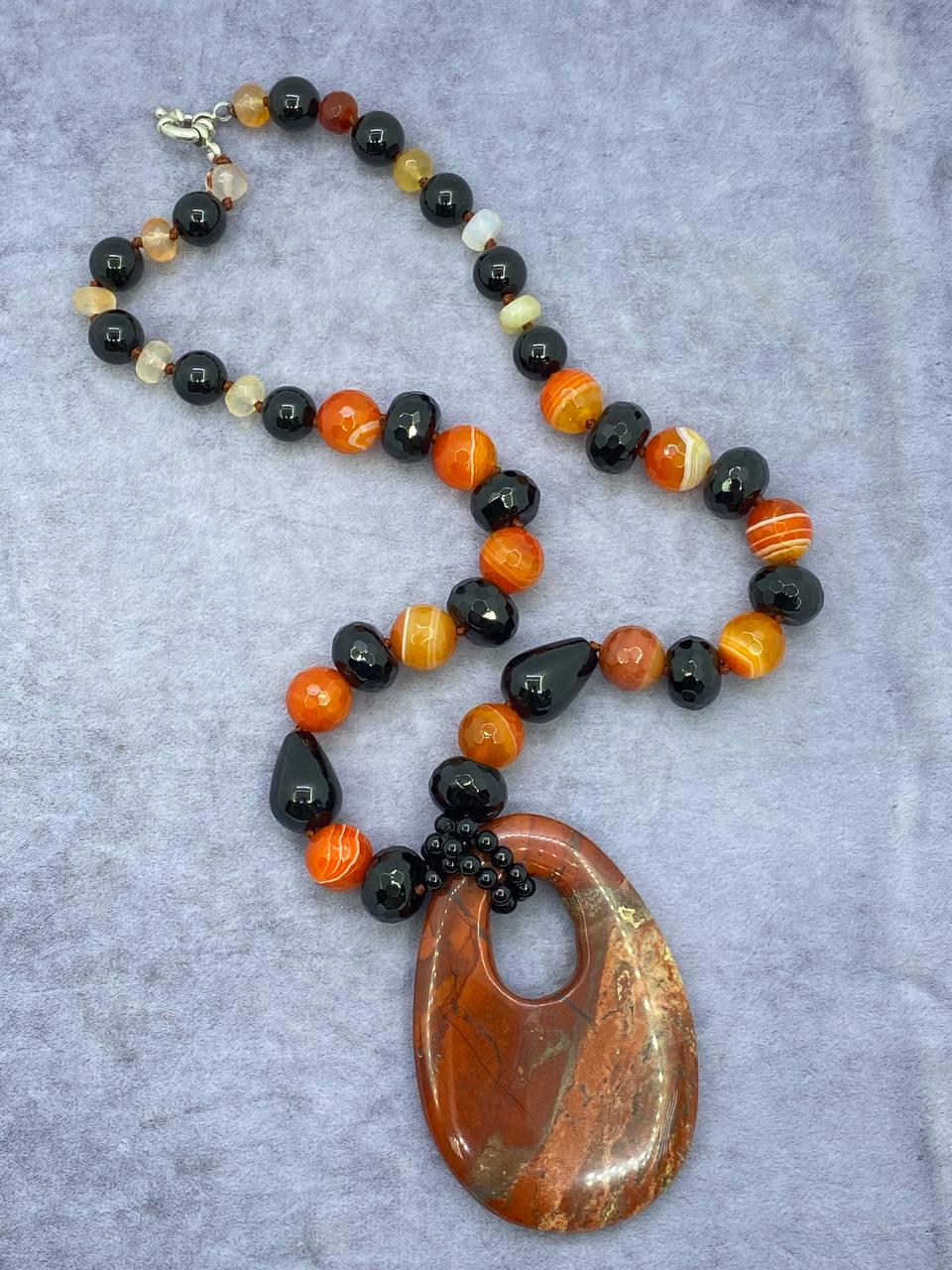 Намисто агат сердолік яшма 52 см Різнокольоровий (9894)