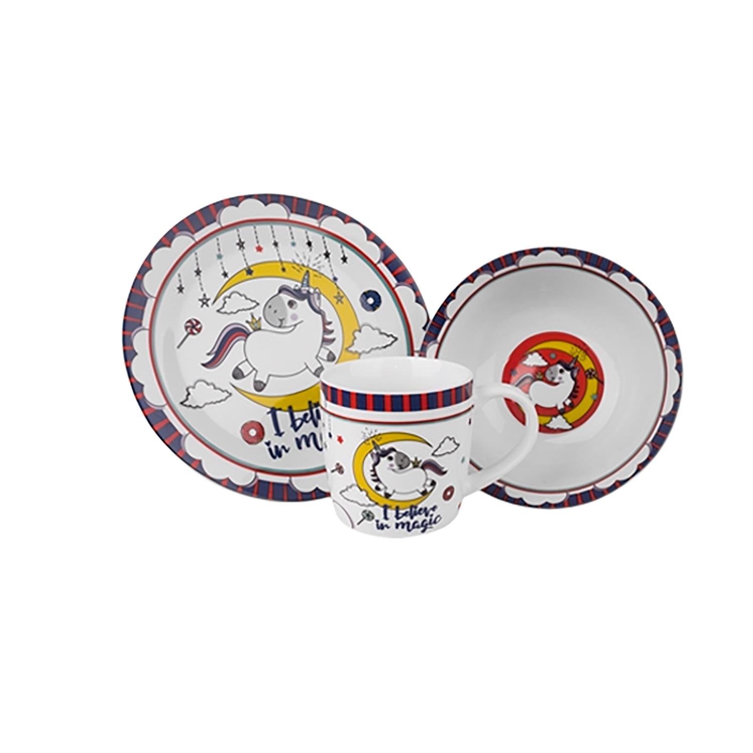 Набор детской фарфоровой посуды SNT Единорог микс 3 пр. (87064)