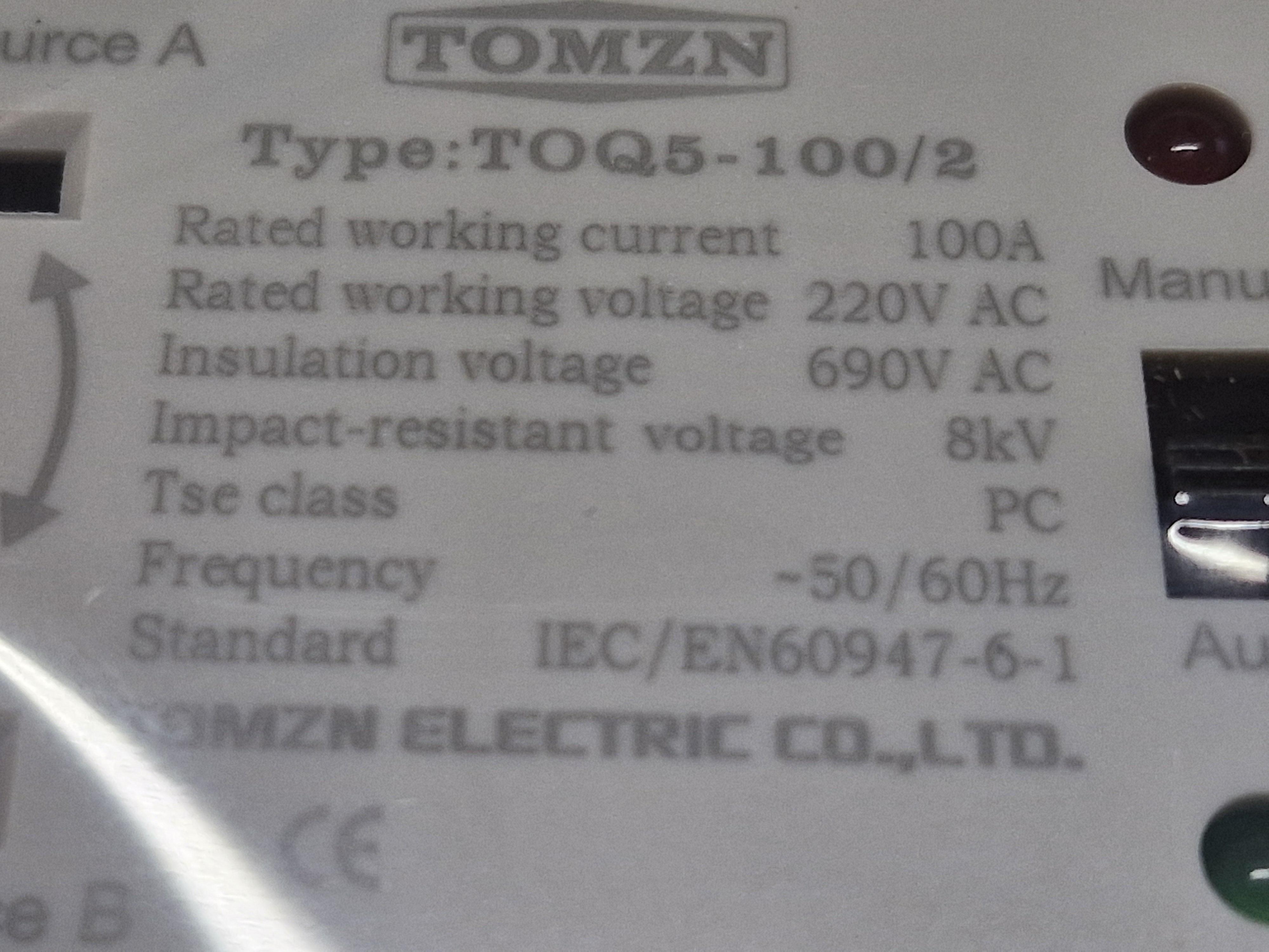 Автомат введення резерву TOMZN TOQ5 100 ампер однофазний 2P двополюсний - фото 5