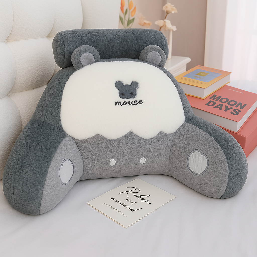 Подушка-спинка мягкая для чтения Мышь с дополнительной съемной подушкой 60х40 см Серо-белый