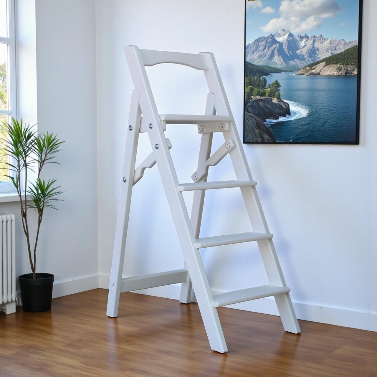 Стремянка-лестница деревянная Студія Дерева Вільха ЧМ бытовая 4 ступеньки Белый (31002897)