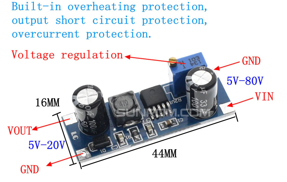 Перетворювач понижуючий DC-DC XL7015 Step-Down 0,8A 5V-80V високовольтний (3040373756) - фото 2