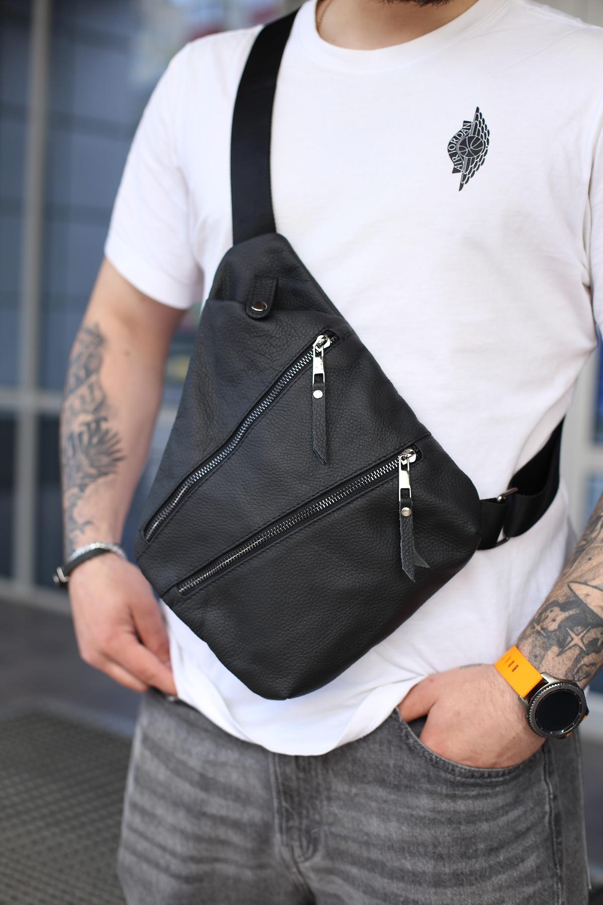 Сумка мужская через плечо SKILL Cross body из натуральной кожи Черный (SKL-005)