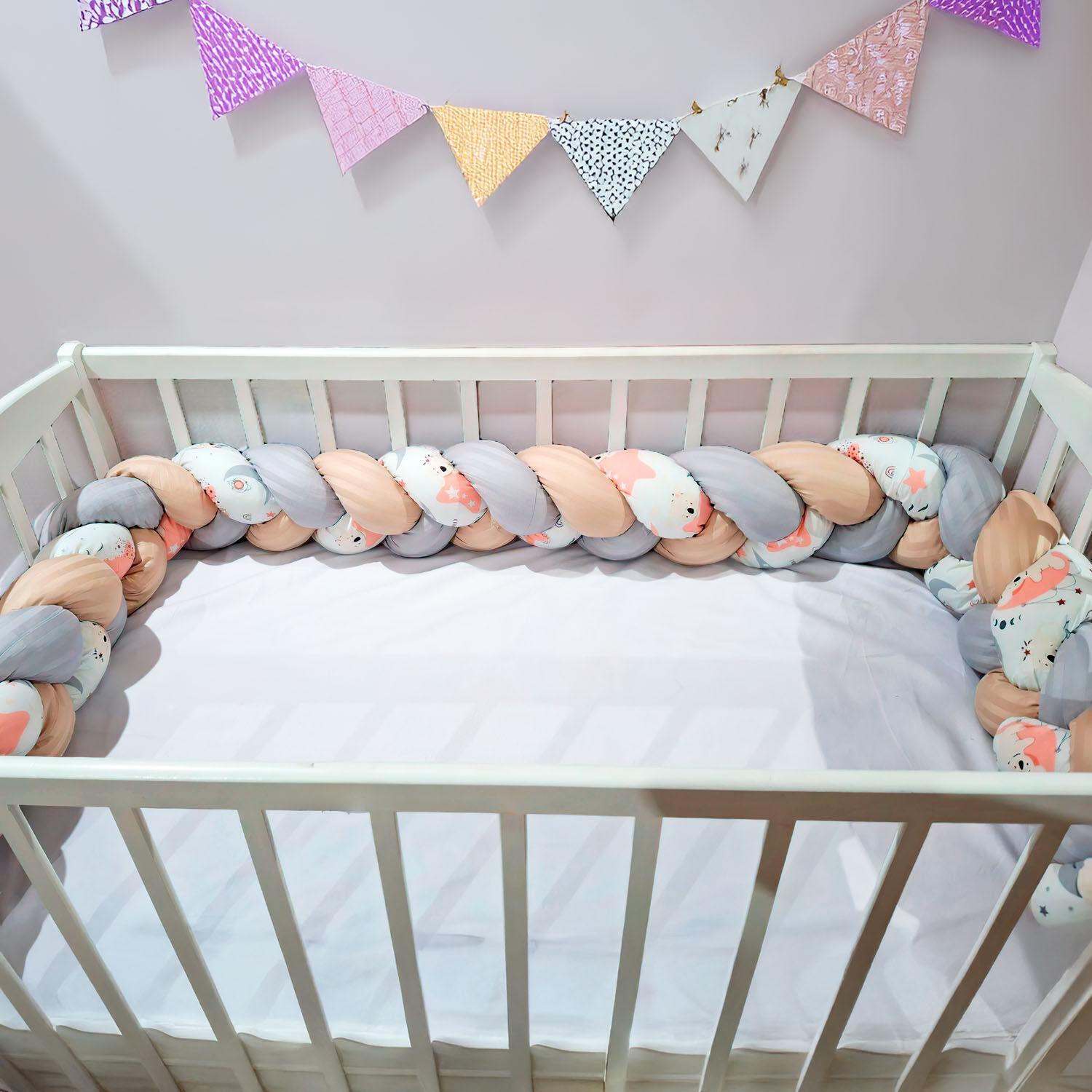 Бортик для кроватки Косичка Голубой/Серый/Бежевый (171428-5)