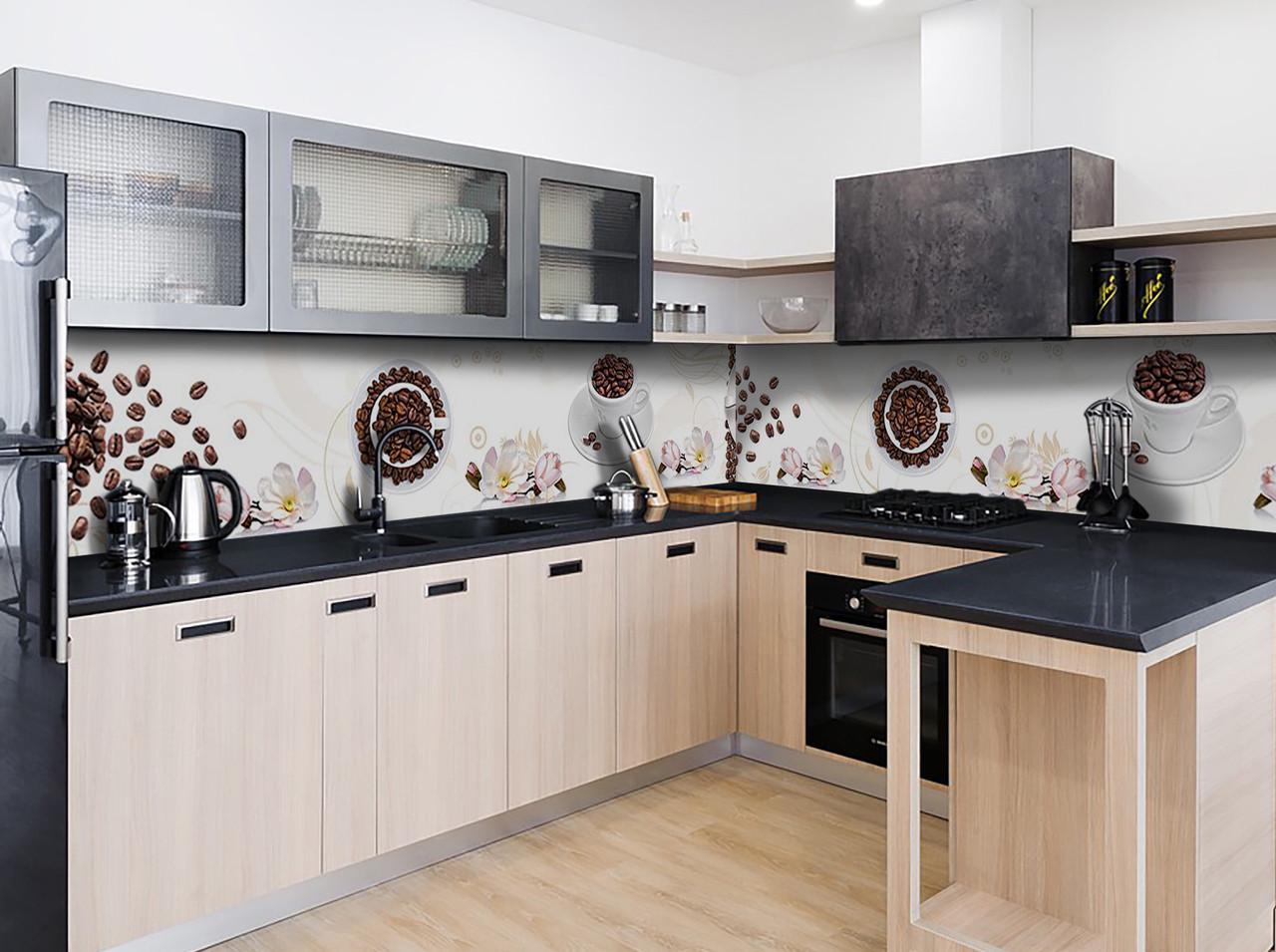 Кухонный фартук Кофе в зернах из самоклеющейся виниловой пленки 65х250 см Бежевый