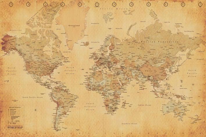 Постер плакат Карта Мира Винтажный Стиль/World Map Vintage Style 61x91,5 см Постер плакат Карта Мира Винтажный Стиль/World Map Vintage Style 61x91,5 см