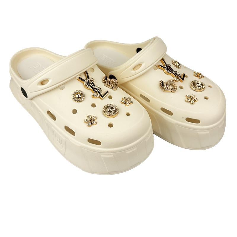 Кроксы женские с джибитсами на платформе 10156-2 p. 37 24 см Молочный