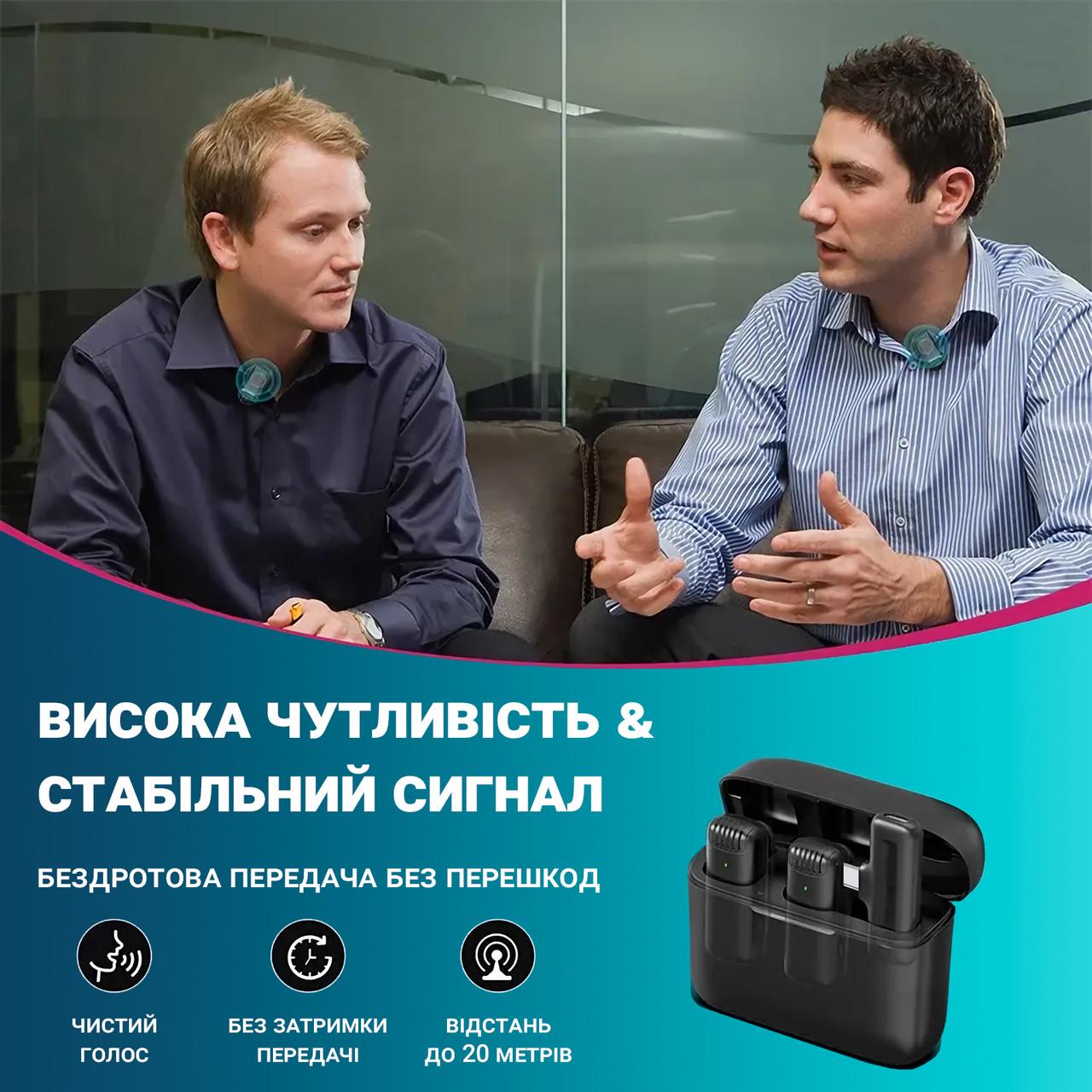 Микрофон двойной петличный Savetek P31-2 Type-C для смартфонов/беспроводной до 20 м с зарядным кейсом - фото 7