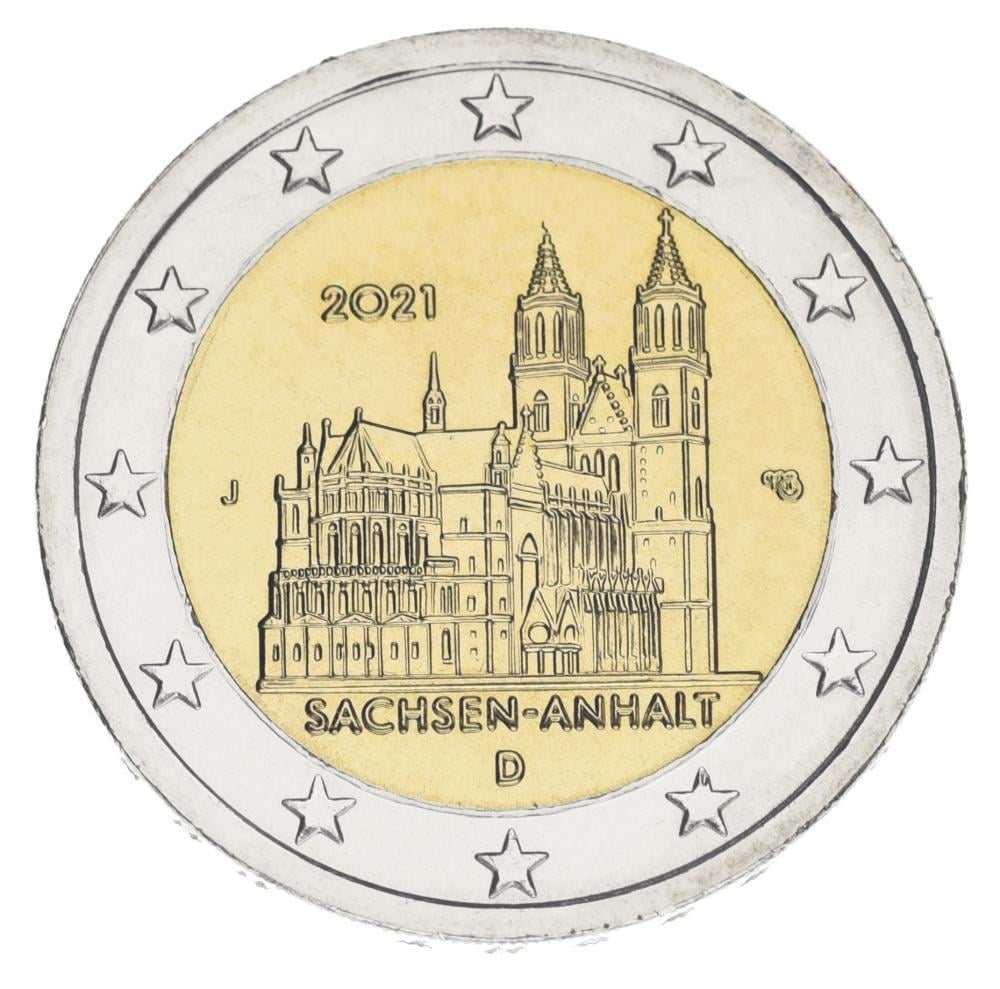 Коллекционная монета Германия 2 евро 2 021 Биметалл UNC J Федеральная земля Саксония-Ангальт Магдебургский собор (15390625)