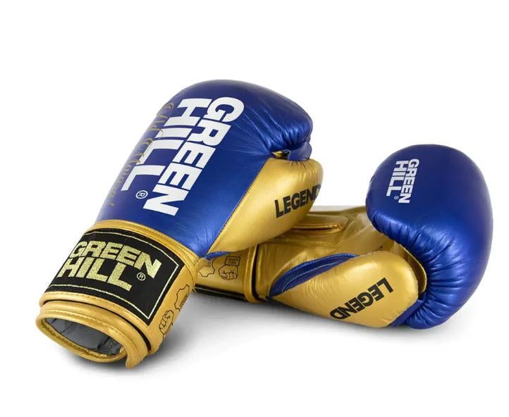 Боксерские перчатки Green Hill LEGEND PLATINUM кожа р. 12 Синий/Золотой (8585053829261)
