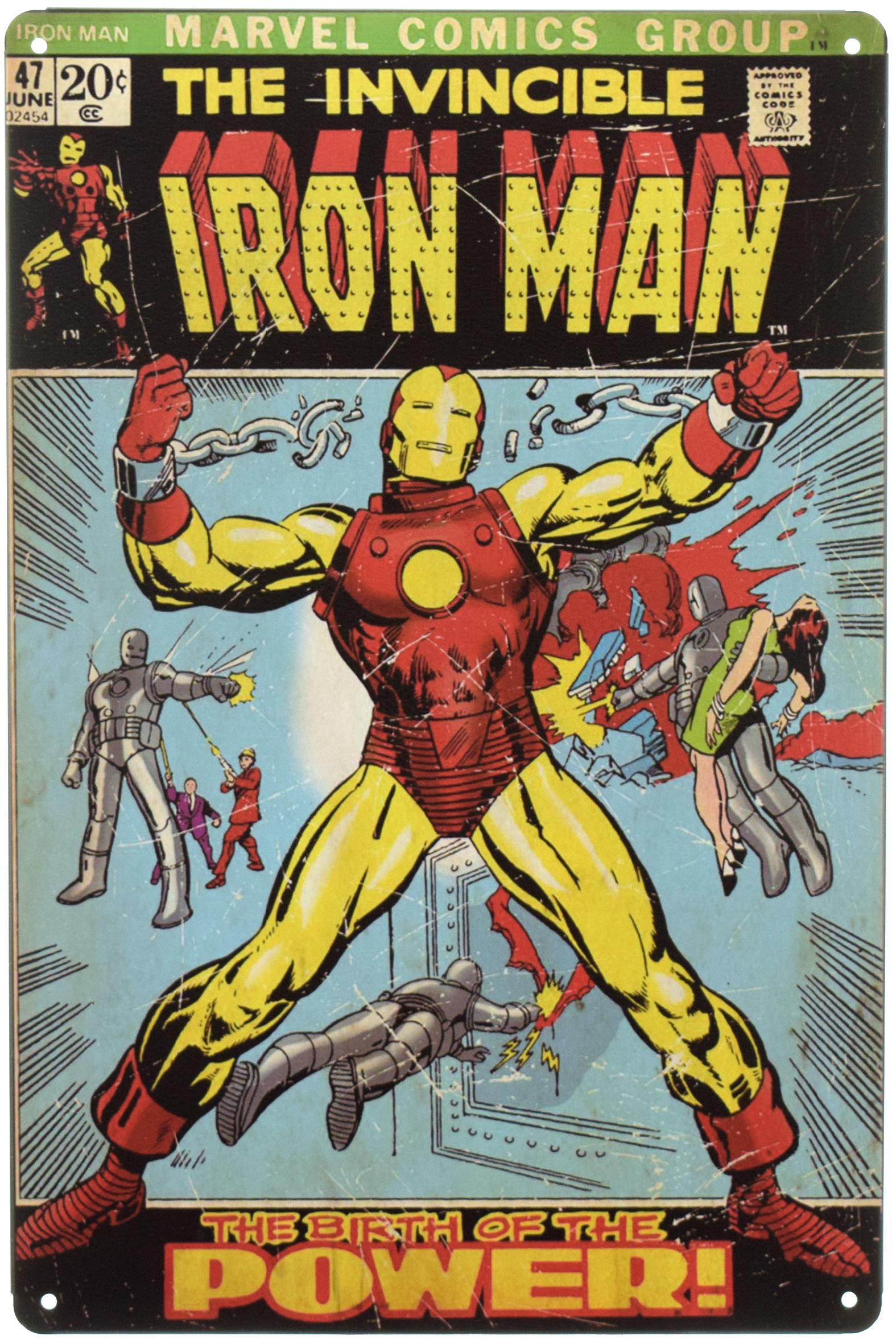 Табличка металлическая Невероятный Железный Человек – Рождение Силы 20x30 см