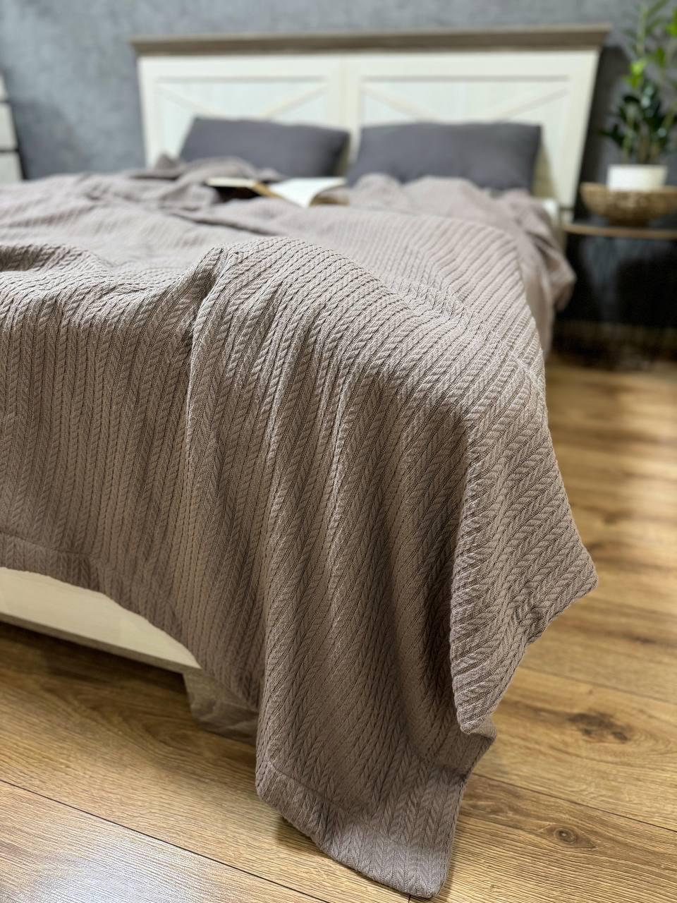 Плед-покрывало Косичка хлопковый полуторный 160х230 см Коричневый (15265813) - фото 3 Плед-покрывало Косичка хлопковый полуторный 160х230 см Коричневый (15265813) - фото 3