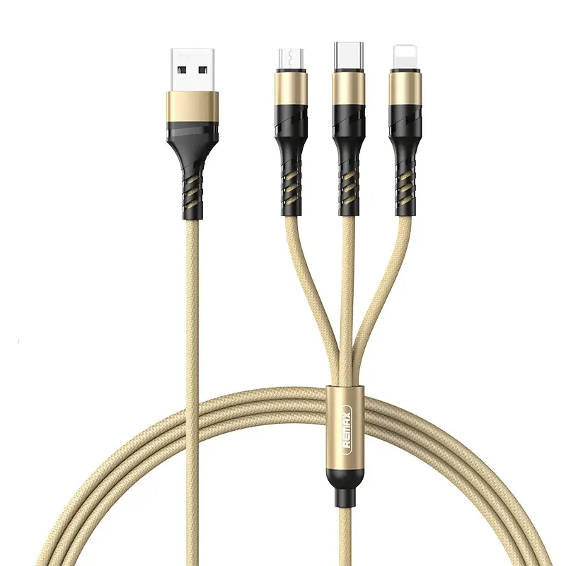 Кабель Remax RC-186th Combo 3в1 micro-USB/Lightning/USB Type-C Speed 1 м Золотой (6954851204527)