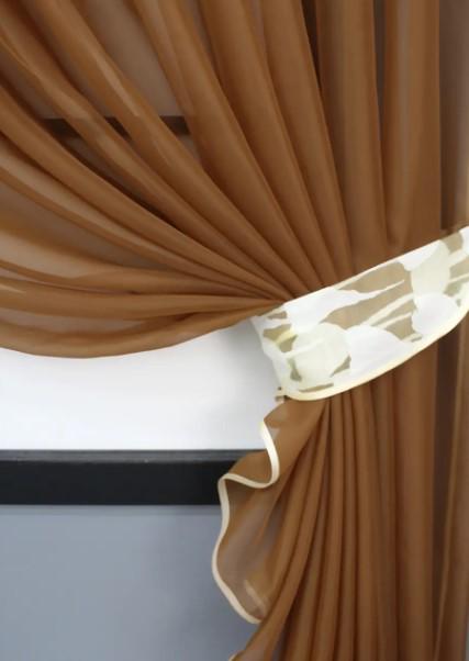 Шторки на кухню з підв'язками 280х170 см Коричневий/Білий (069к) - фото 4 Шторки на кухню з підв'язками 280х170 см Коричневий/Білий (069к) - фото 4