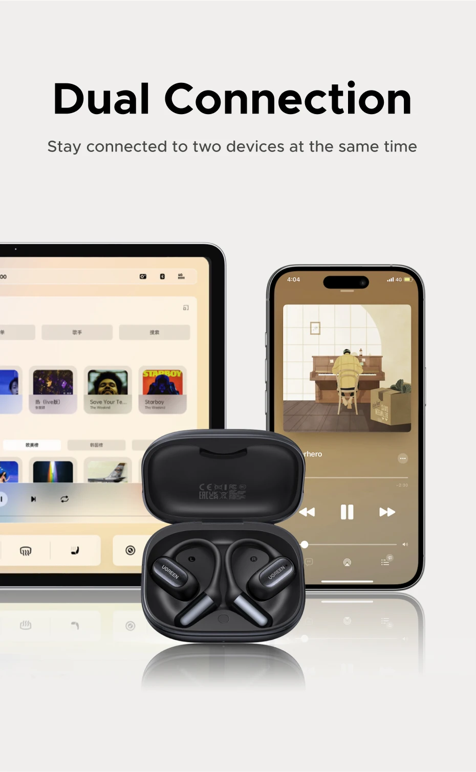 Наушники беспроводные UGREEN WS213 FitBuds Open-Ear Bluetooth 6.0 Black (WS213) - фото 5 Наушники беспроводные UGREEN WS213 FitBuds Open-Ear Bluetooth 6.0 Black (WS213) - фото 5