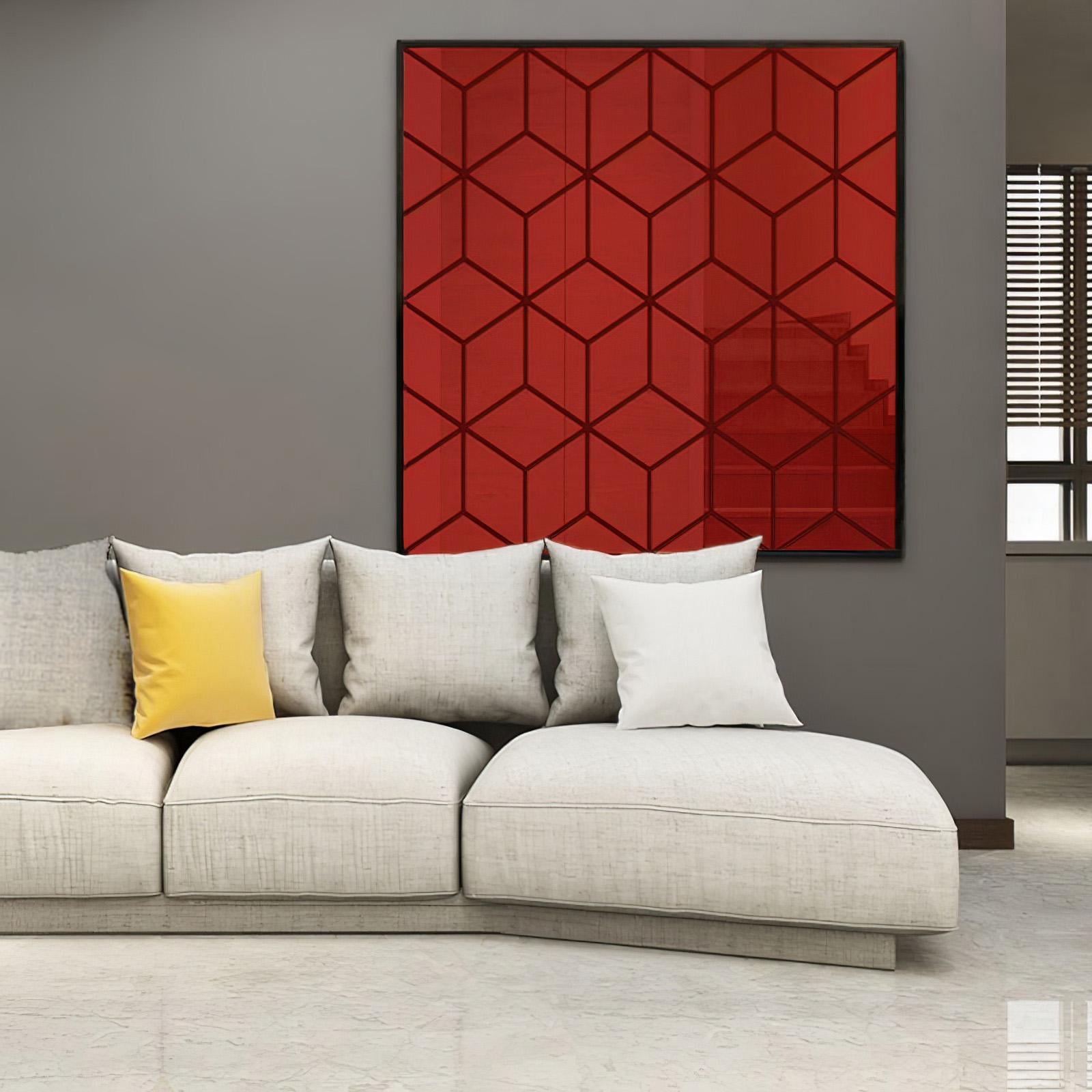 Наклейка на стіну дзеркальна акрил велика 90х103 панно Мозайка Червоний (8816)