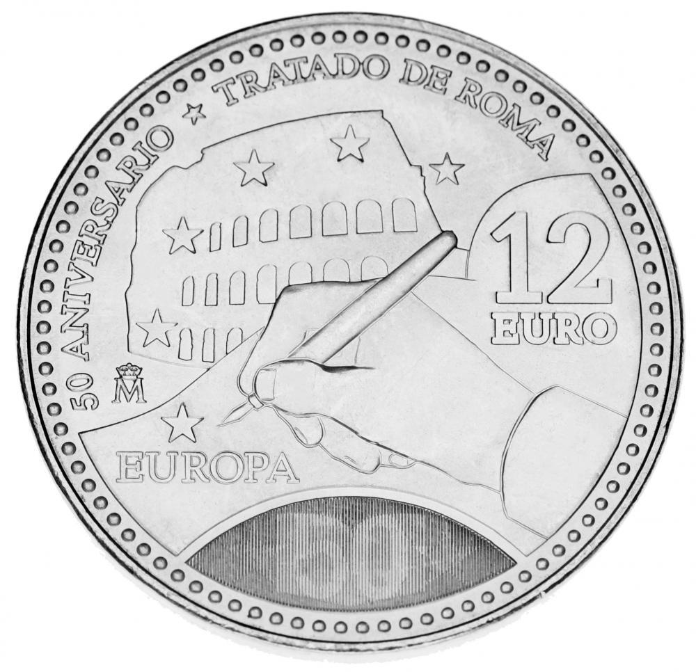 Коллекционная монета Испания 12 евро 2007 «Римский договор» Серебро UNC KM 1129