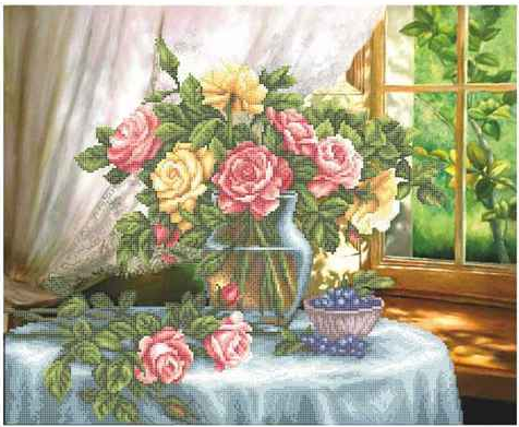 Схема для вышивки бисером Золотая Подкова Розы на столе ЗПК-049 (2887)