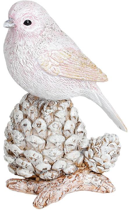 Декоративная статуэтка Птичка на Шишке 13,5 см полистоун Бежево-розовый (BD-707-972)