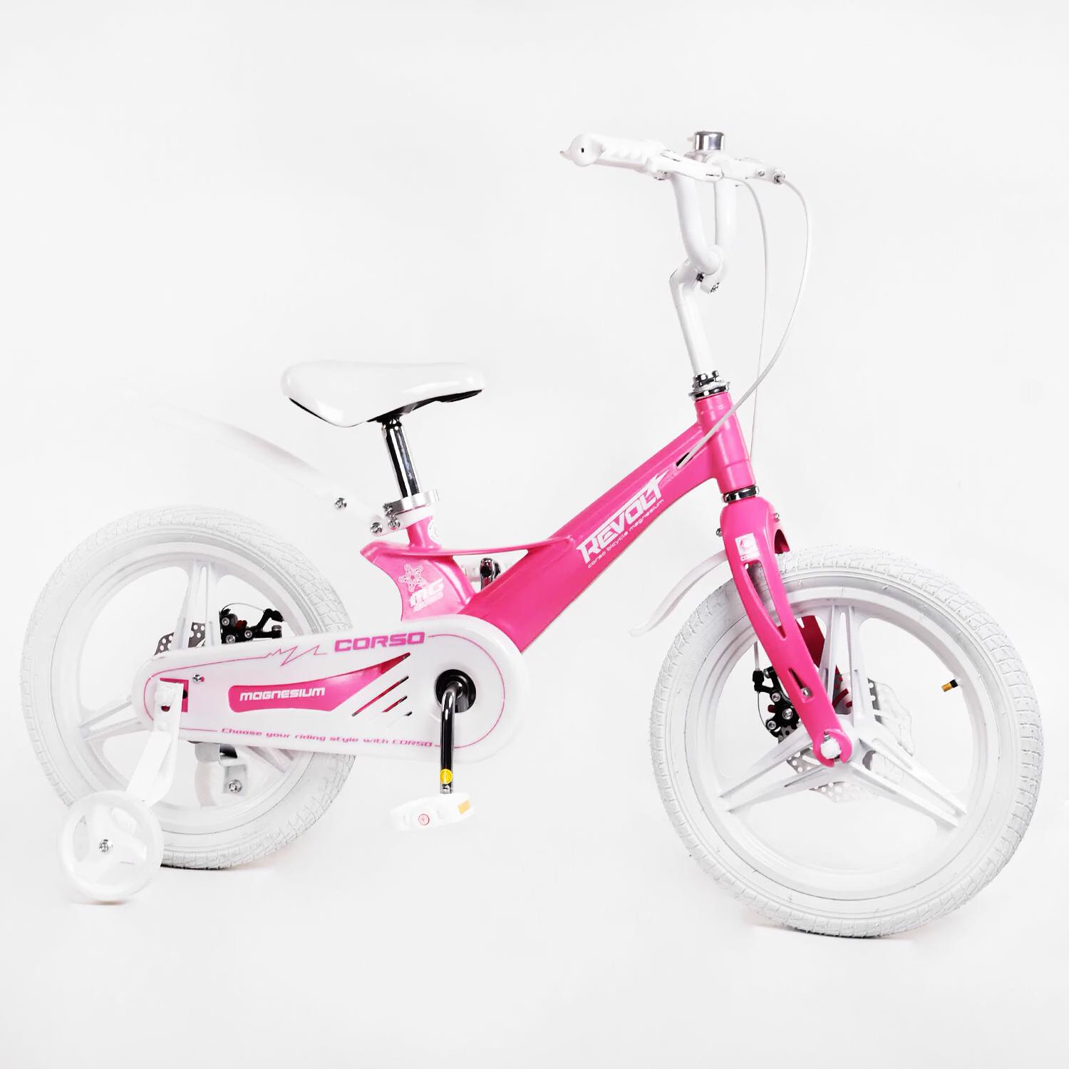 Дитячий велосипед 16’’ Corso Revolt магнієва рама дискові гальма Pink and White (113689)