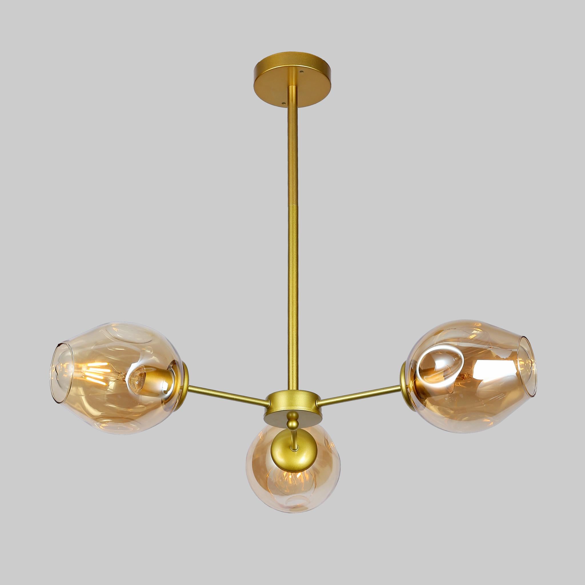Люстра Modern Molecule на 3 лампы с кофейными плафонами Золотой