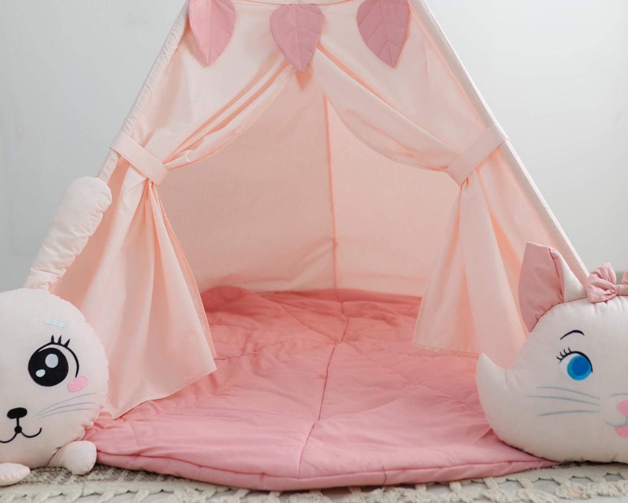 Вігвам для дівчинки Пухнасті друзі з об'ємним килимком з 2 подушками Пудровий - фото 6 Вігвам для дівчинки Пухнасті друзі з об'ємним килимком з 2 подушками Пудровий - фото 6