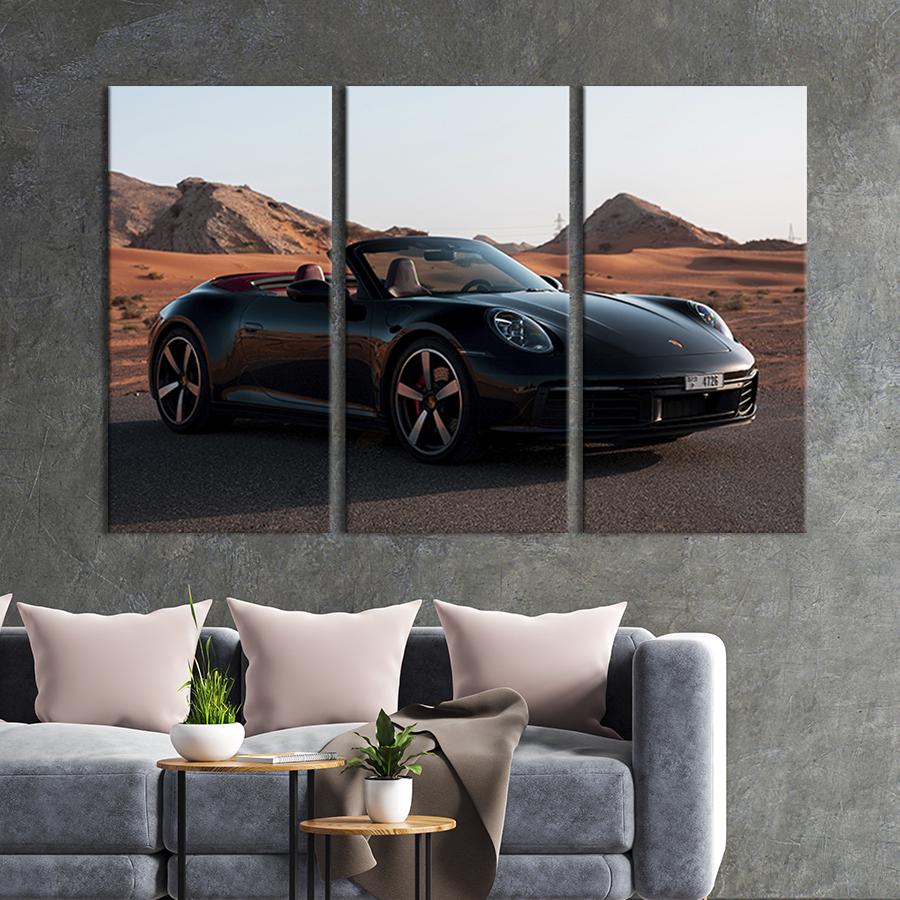 Модульная картина триптих Чёрный Porsche carrera 128x81 см (127-31)