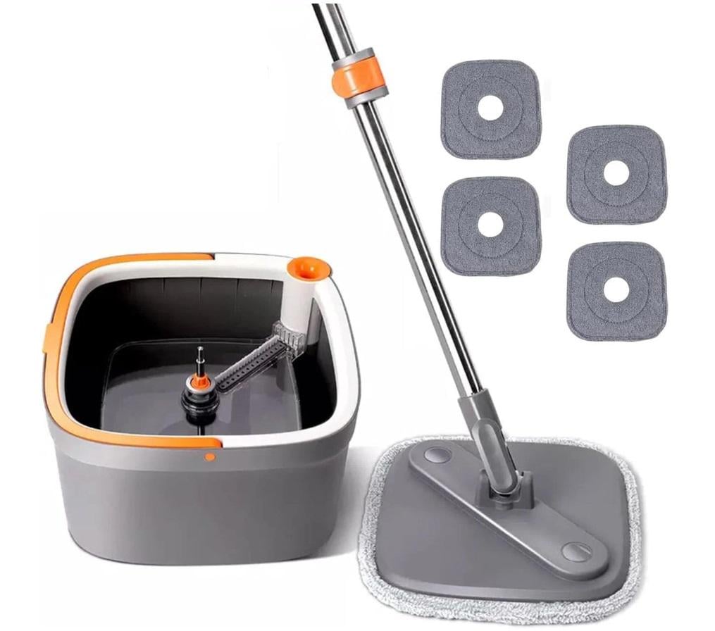 Швабра с самоотжимом для мытья полов набор с ведром 5,8 л и 2 насадками Серый