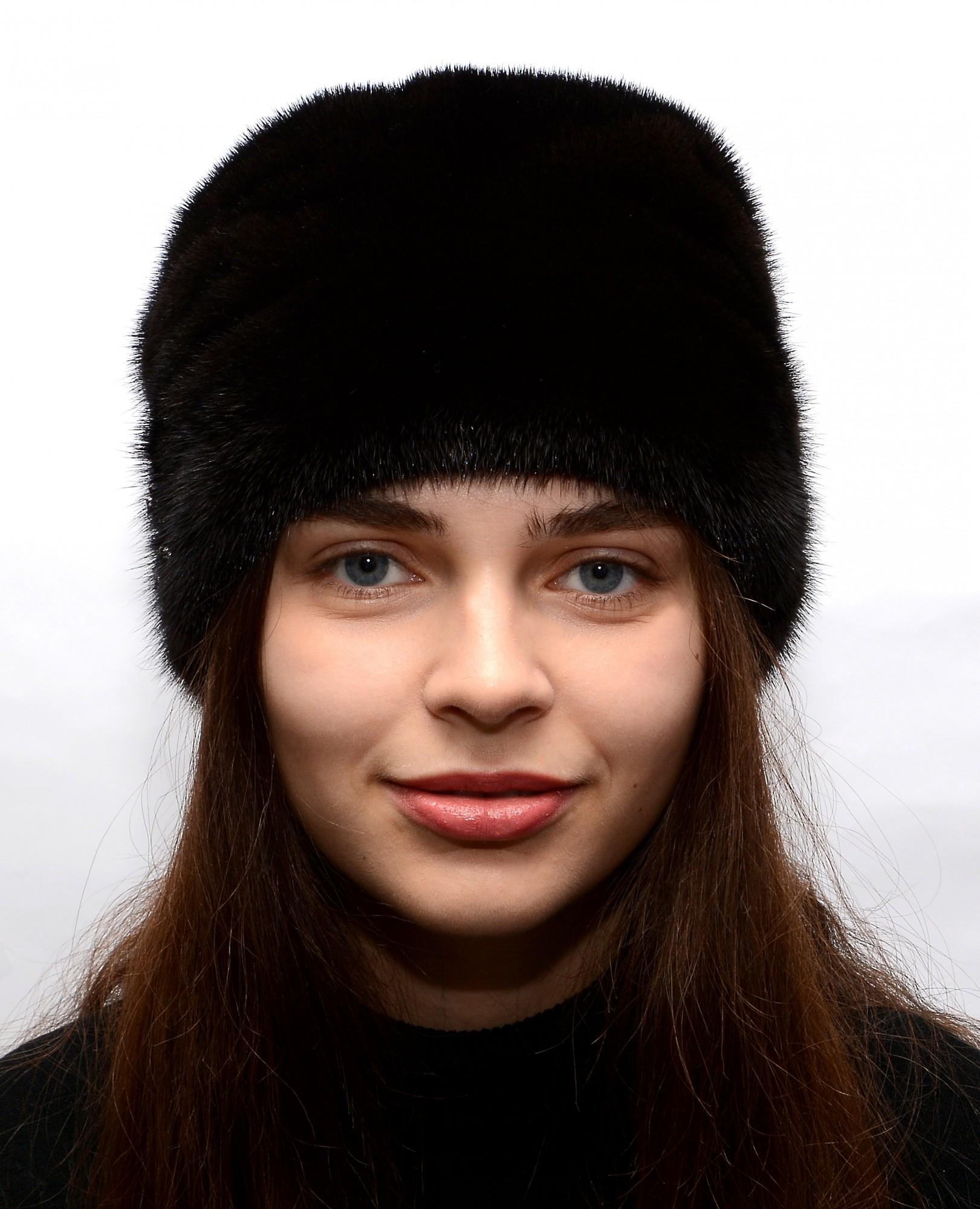 Зимова кубанка Хутряний стиль Стрази з натурального хутра норки Темно-коричневий (085/А)