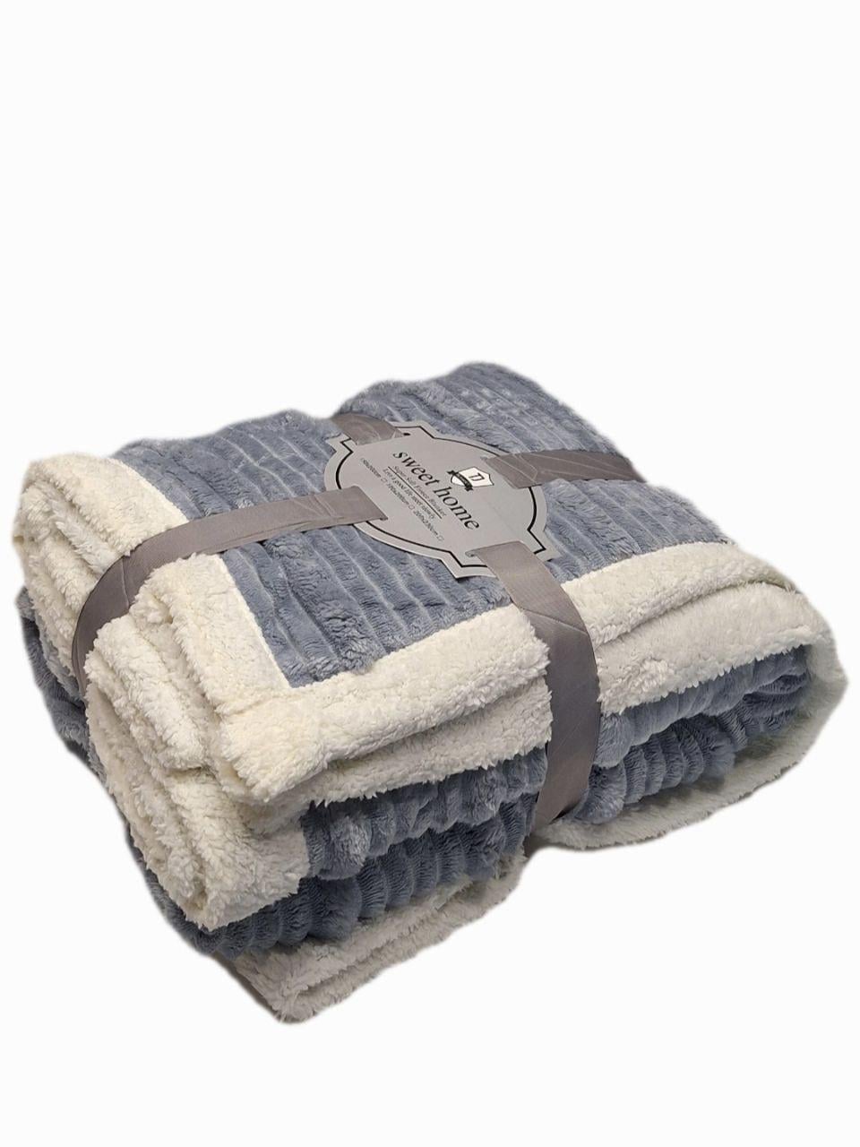 Плед на овчине Полоска 200x230 см Серо-голубой (1249)