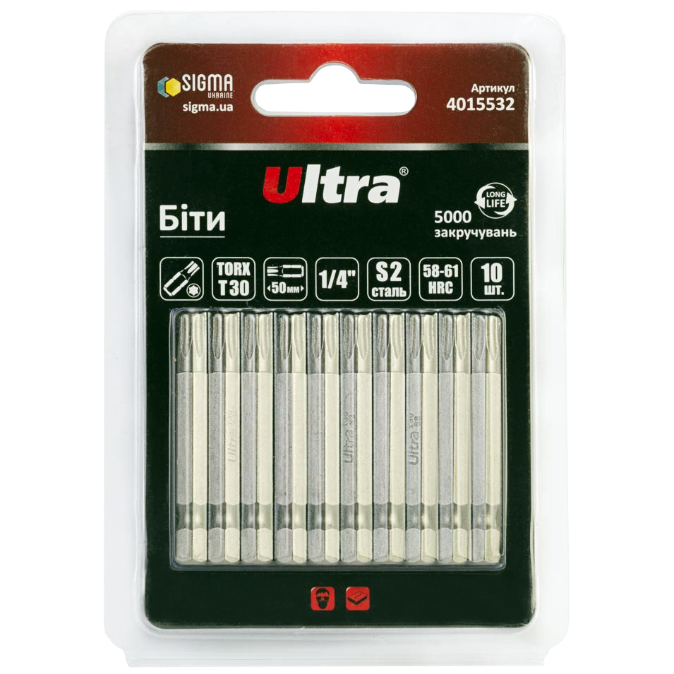 Біти Ultra TORX 30х50 сталь S2 10 шт. (4015532) Біти Ultra TORX 30х50 сталь S2 10 шт. (4015532)