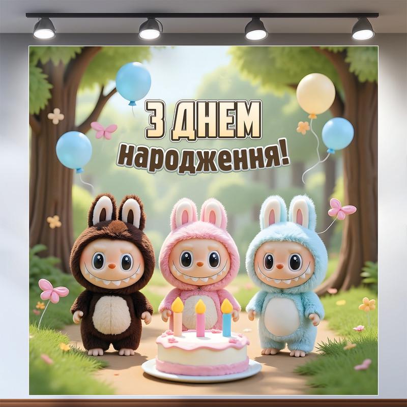 Баннер для фотозоны Лабубу 200x200 см №44365