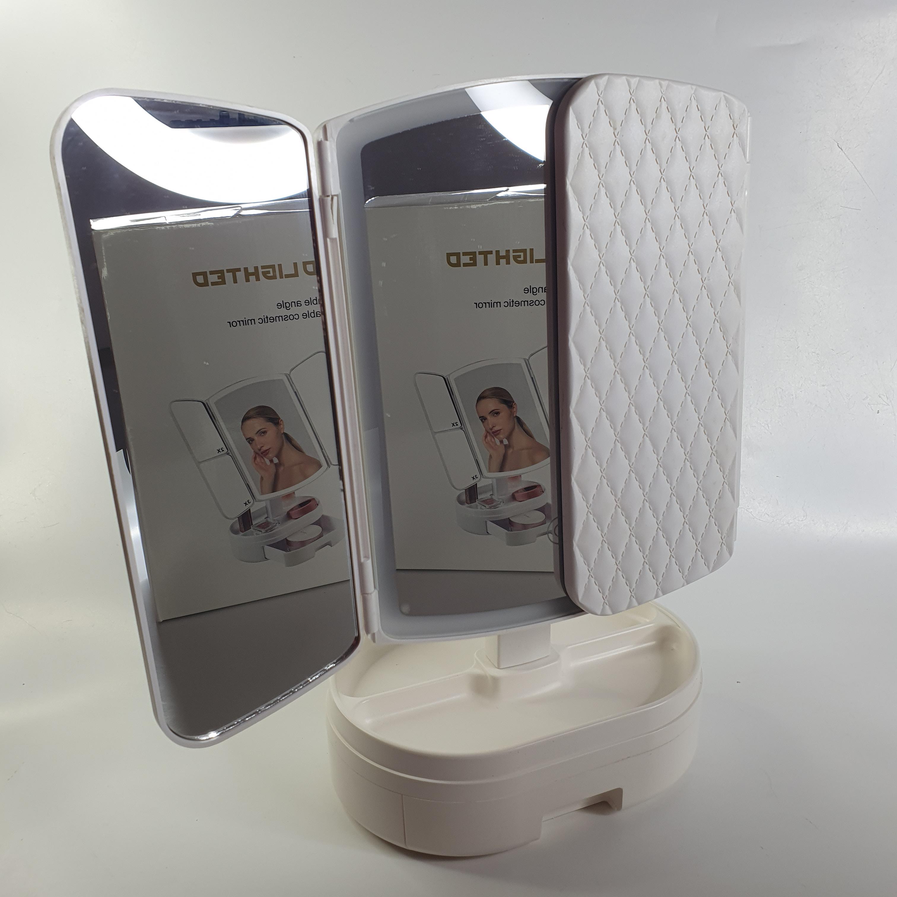 Дзеркало потрійне сенсорне з підсвічуванням LED на овальній підставці з органайзером Білий (DZS-3)