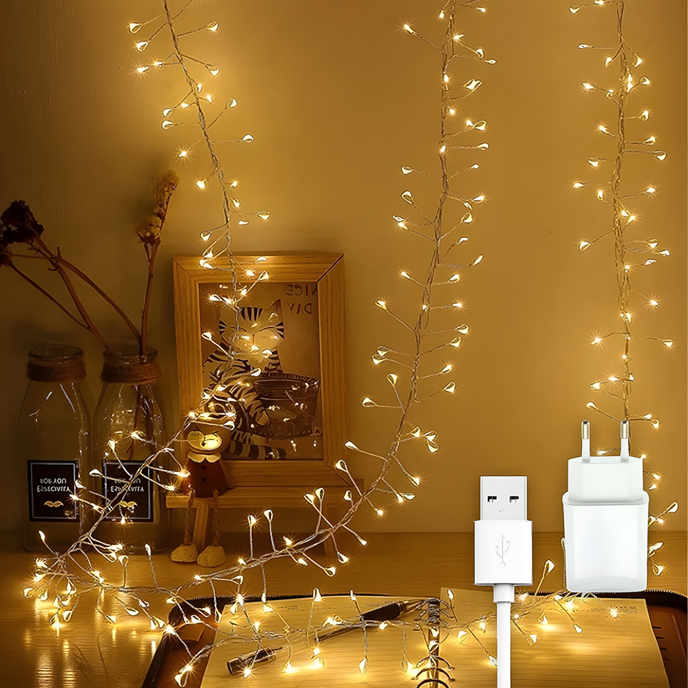 Гирлянда светодиодная роса Фейерверк от USB и сети 220V 200 LED 8 режимов 5 м IP44