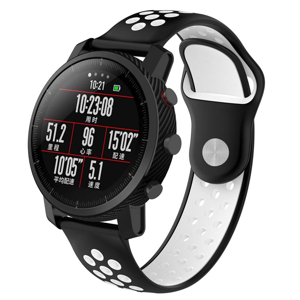 Ремешок силиконовый BeWatch 22 мм для Xiaomi Amazfit Stratos/GTR 47/GTR 2/Stratos 3 перфорированный Черно Белый (1020112)