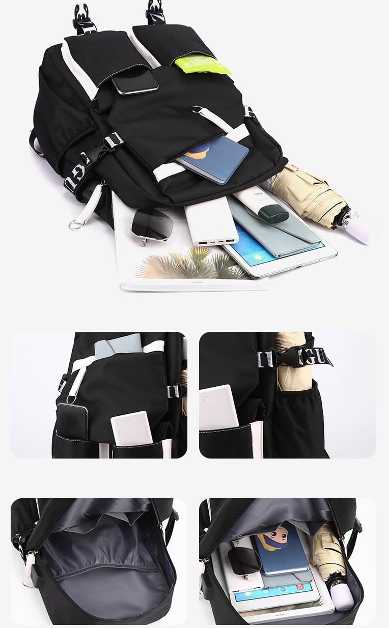 Школьный рюкзак для девочки KUROMI в японском стиле с помпоном и USB-кабелем PINK (2444710993) - фото 8