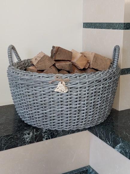 Корзина с ручками для дров из искусственного ротанга ручной работы 45 л Серебристо-серый (133003) - фото 3