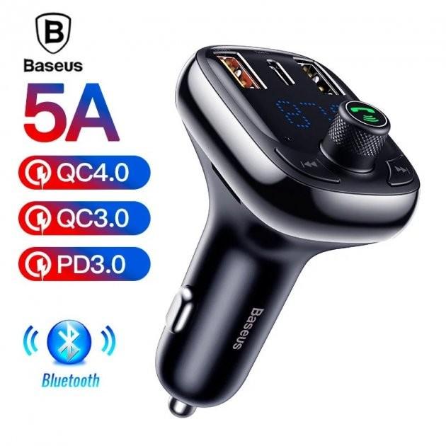 Модулятор FM АЗУ BASEUS S-13 Bluetooth FM Launcher 2,4 A 2USB Type-C Black (CCTM-B01) - фото 13