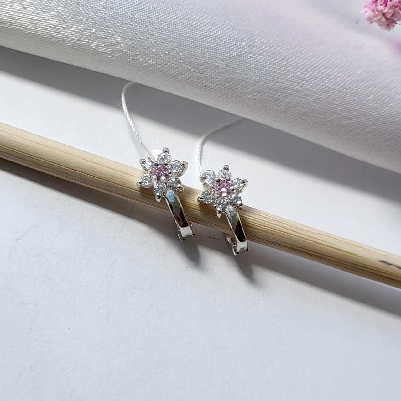 Серьги детские цветок флокса с розовыми камнями серебро 925 пробы 2,70 г (20273роз)