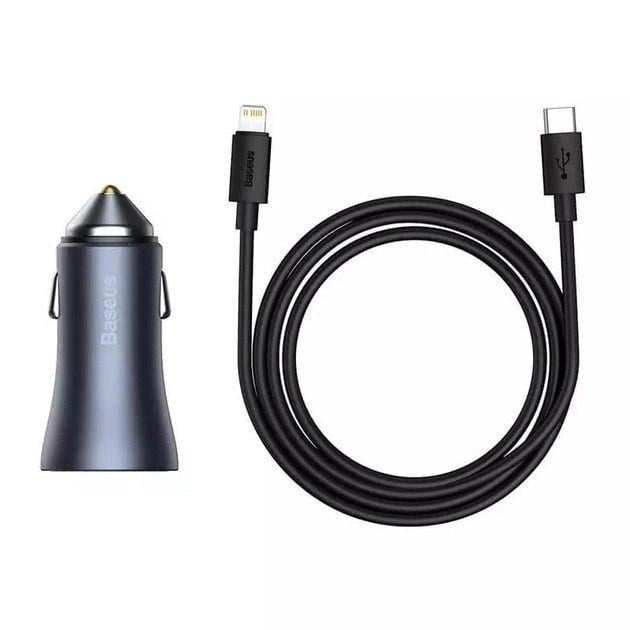 Зарядное устройство для автомобильного Baseus 40W с кабелем Type-C до Lightning Cable Golden Contactor Pro Dual Quick Car Charger 1USB/1 - фото 2