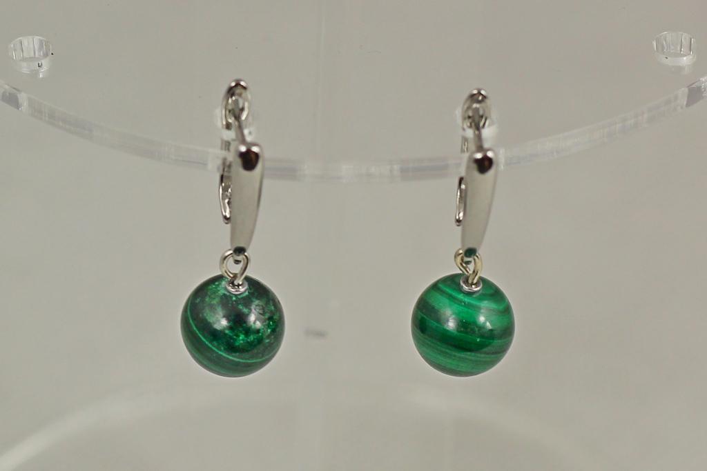 Серьги подвески малахит шарик 3,1 см Серебристый (29633405)
