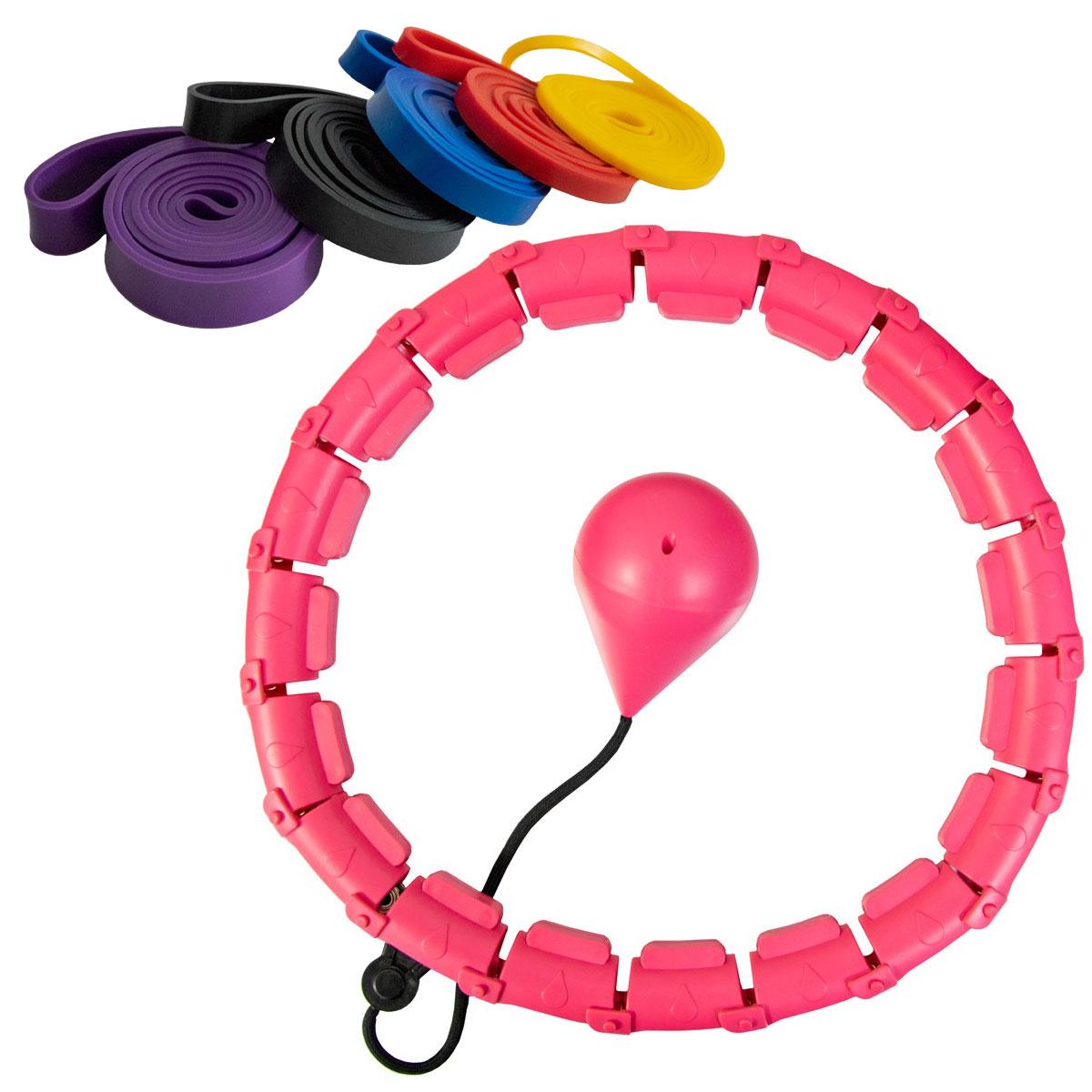 Хулахуп с утяжелителем Hoola Hoop Massager Розовый с резиновыми петлями для фитнеса 110 см 5 шт. (3000186-TOP-2)