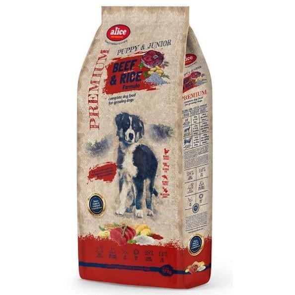 Корм для цуценят ALICE Professional Premium Puppy&Junior Beef&Rice Преміальний яловичина та рис 28/14 17 кг (000021226)