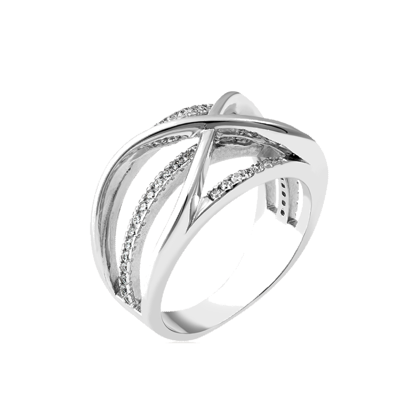 Кольцо серебряное Ажурная коса с маленькими фианитами р. 18