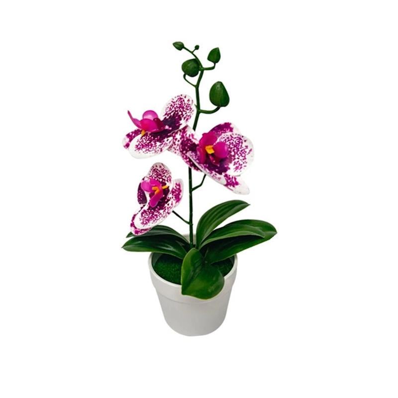 Искусственная Орхидея в кашпо для декора интерьера 26 см Фиолетовый с белым (2689612544)