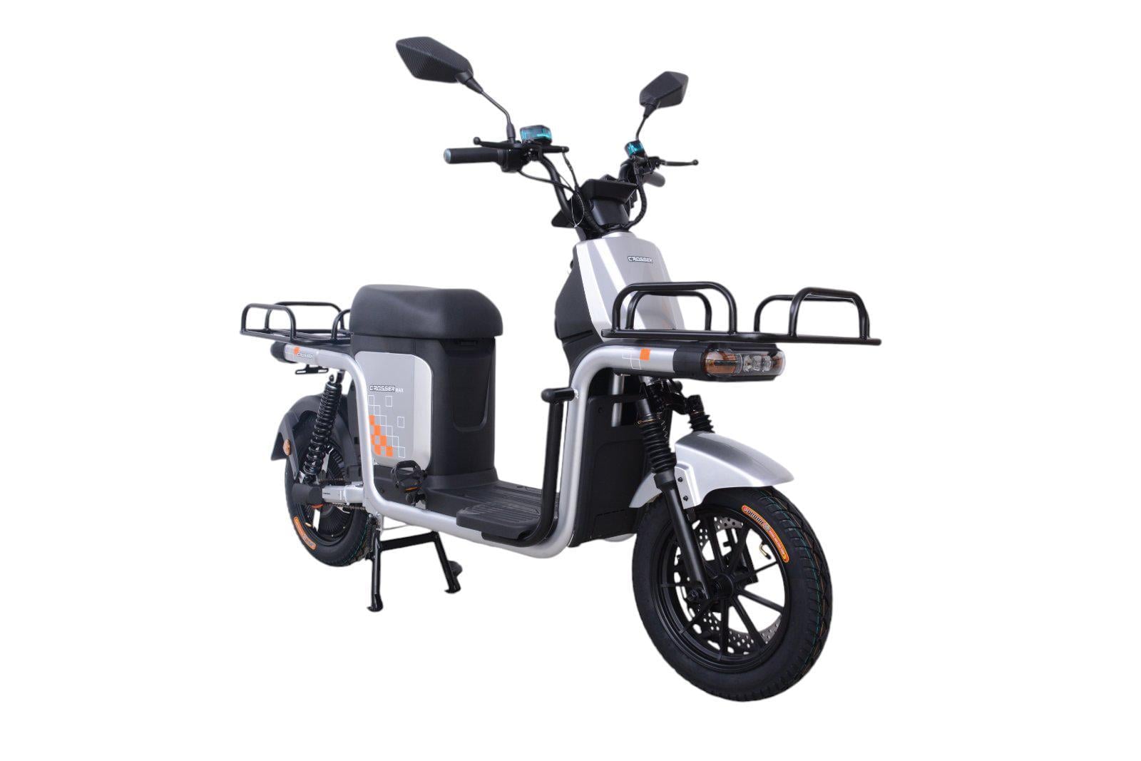 Електроскутер вантажний з двома великими багажниками Crosser SUPER MAX 1200W 60V30AH Li-Fe USB зарядка Сірий