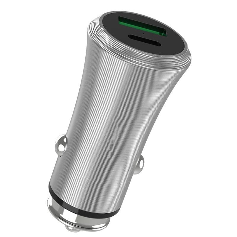 Адаптер питания автомобильный 12/24V с 1 USB-Type-C и 1 USB-A PD 20W/QC3.0 38W металл Черный (456092)